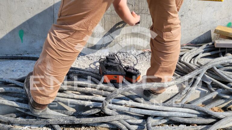photo of gpr technician preparing to scan concrete wall